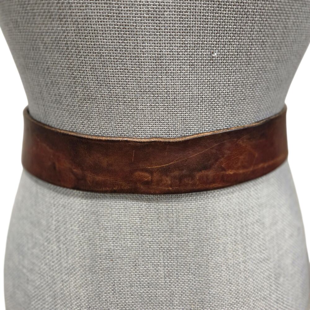 VTG 70s Handcrafted Brown Leather O-Ring Belt Rustic Artsy Distressed Leather S - Picture 8 of 9